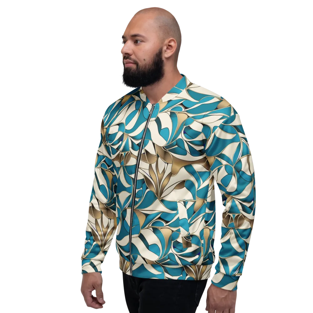 Teal Arabesque on Bomber Jacket — Left