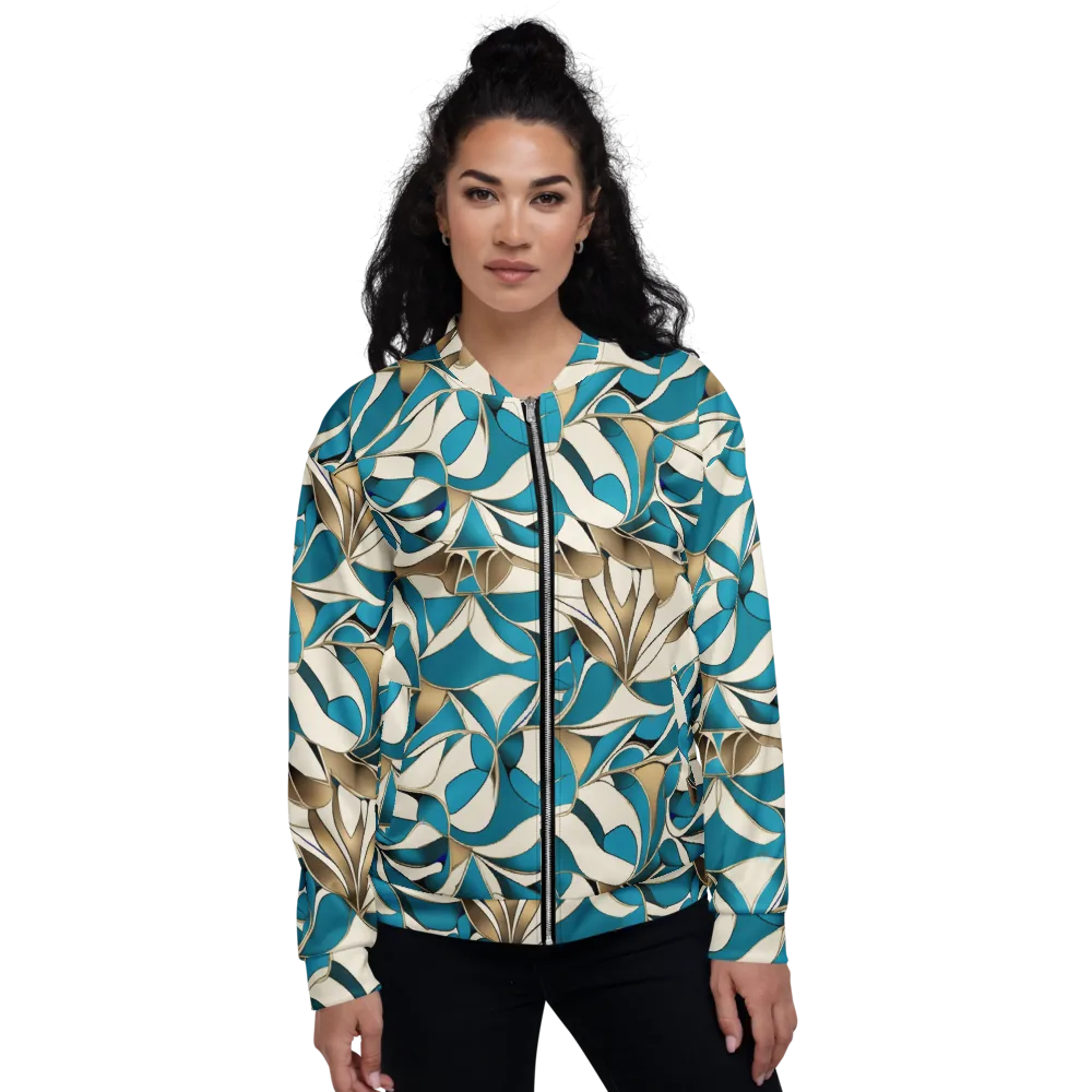 Teal Arabesque on Bomber Jacket — Front