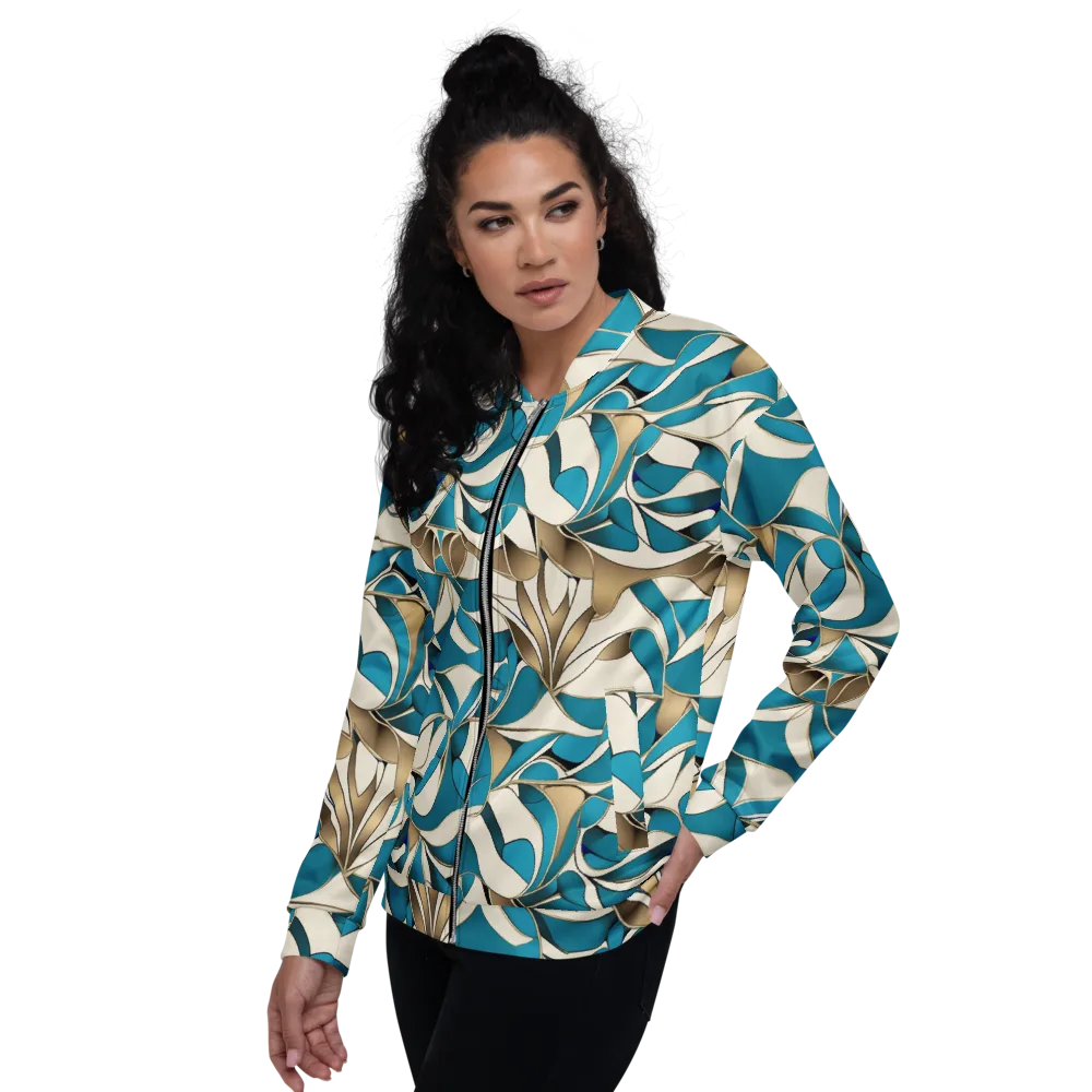 Teal Arabesque on Bomber Jacket — Left