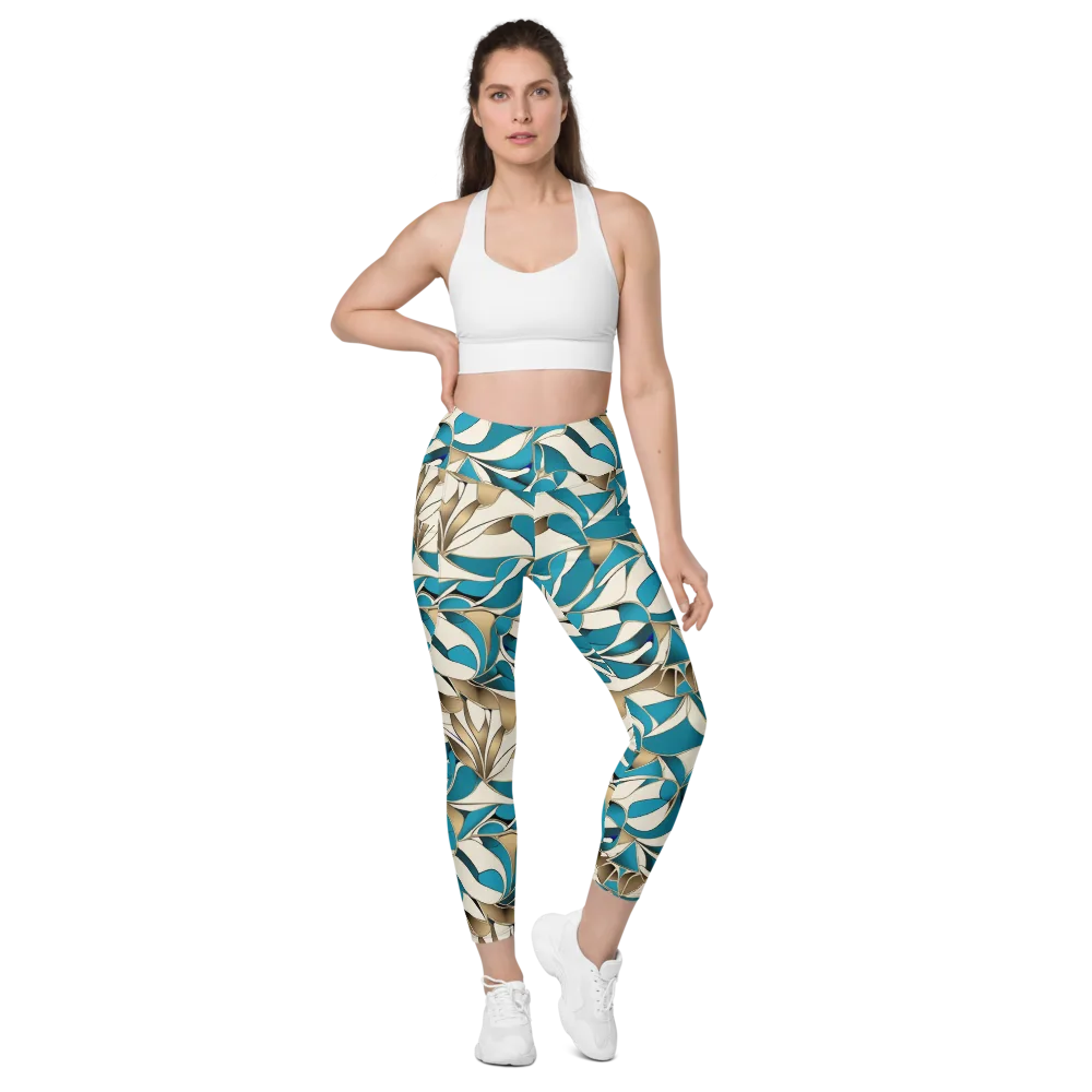 Teal Arabesque on Leggings with Pockets — Front