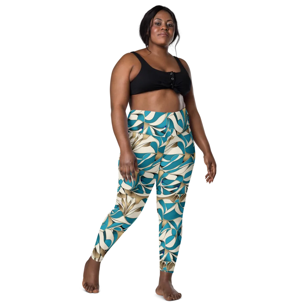 Teal Arabesque on Leggings with Pockets — Front