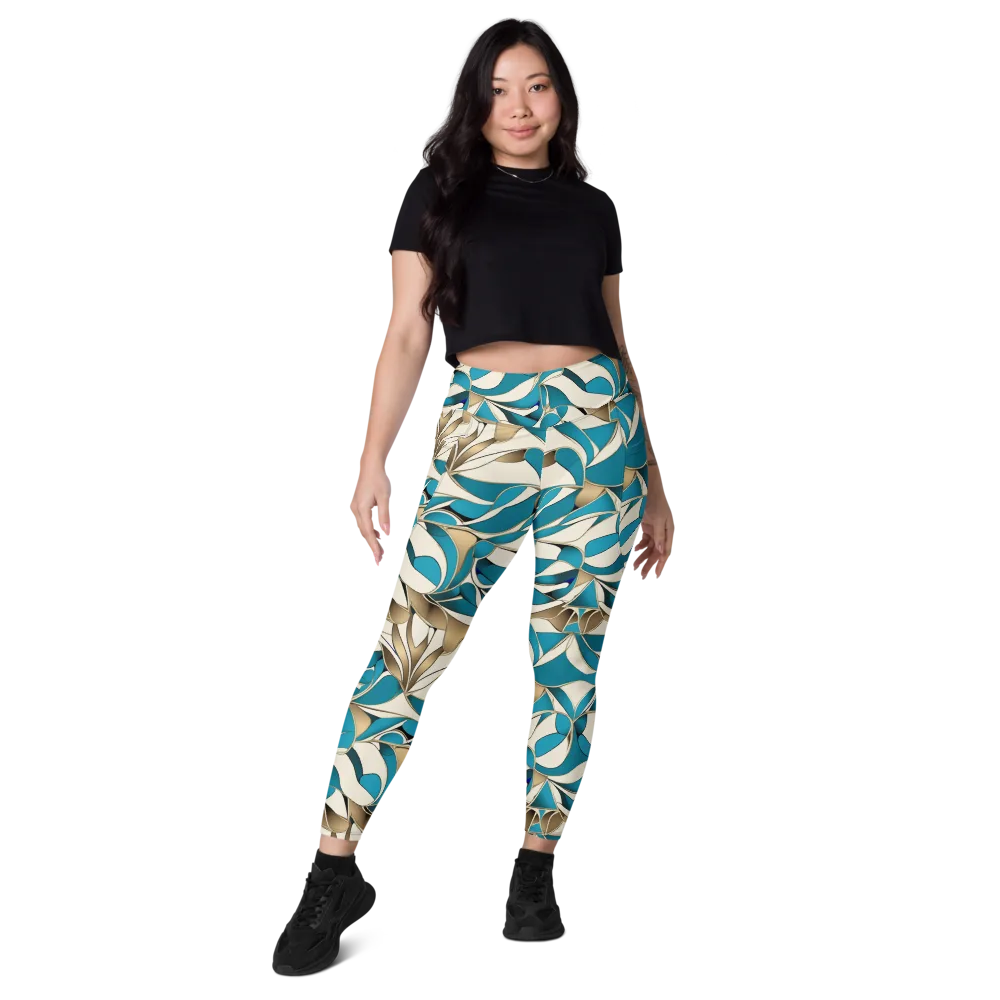 Teal Arabesque on Leggings with Pockets — Front