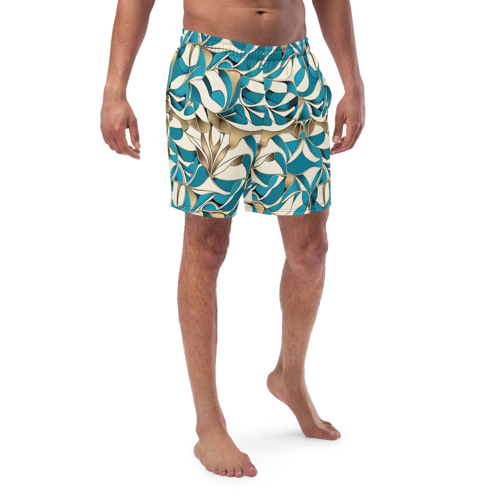 Teal Arabesque on Swim Trunks — Front