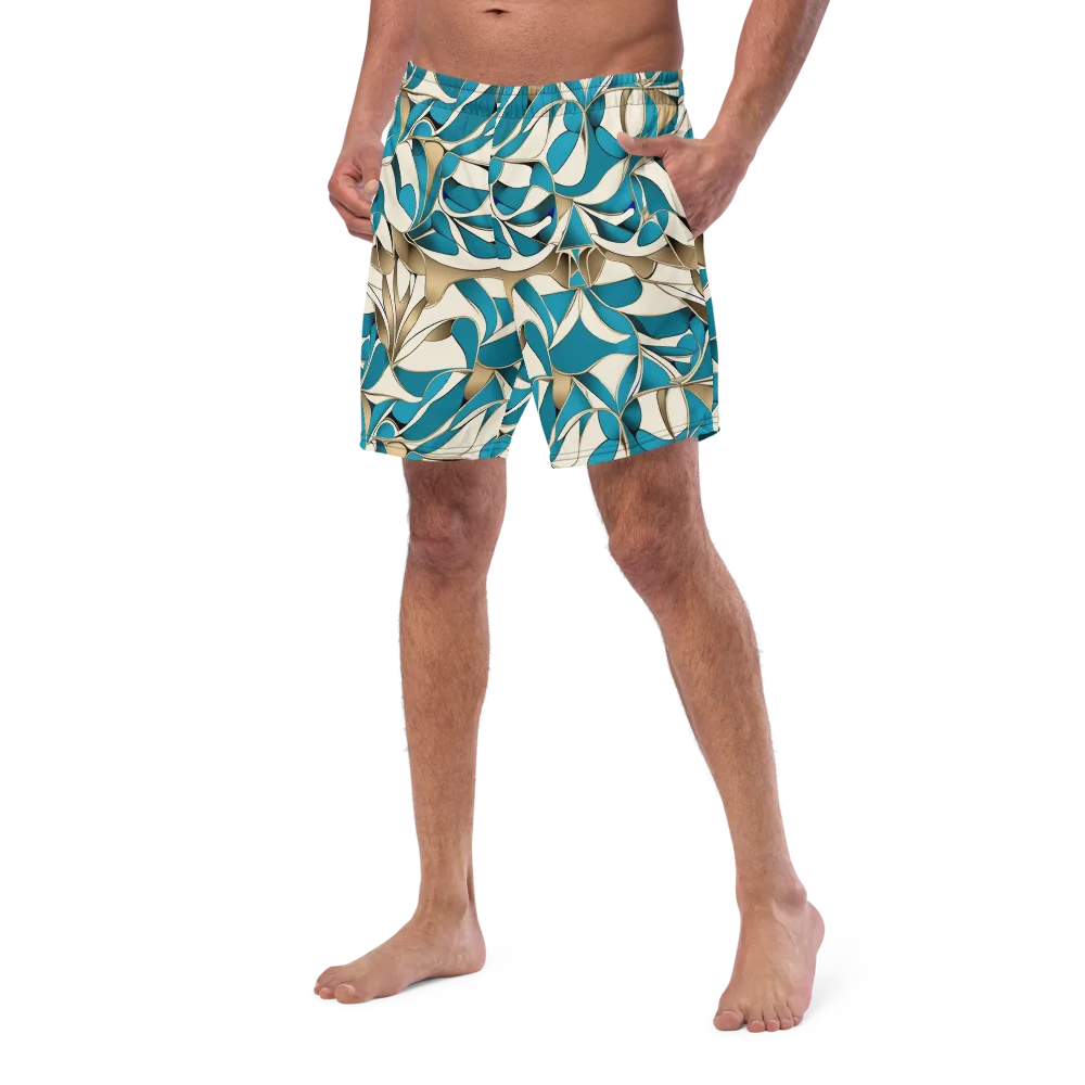 Teal Arabesque on Swim Trunks — Left Front