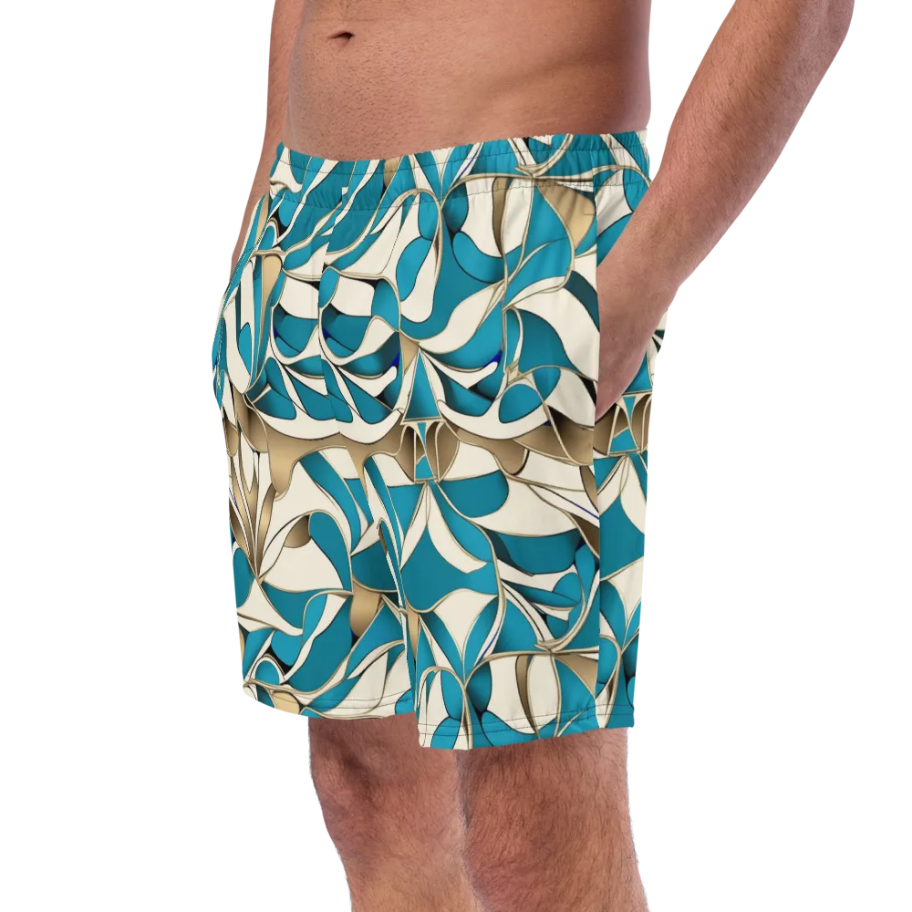 Teal Arabesque on Swim Trunks — Left Front