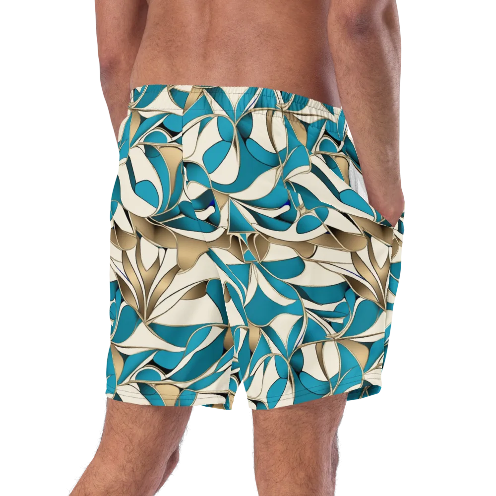 Teal Arabesque on Swim Trunks — Right Back