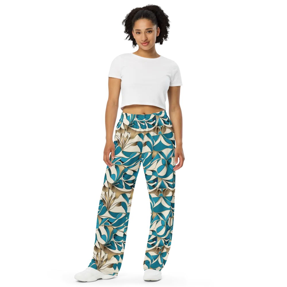 Teal Arabesque on Wide-Leg Pants — Front