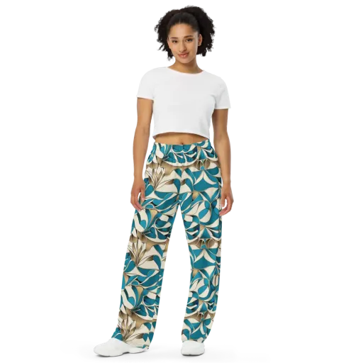 Teal Arabesque on a Wide-Leg Pants