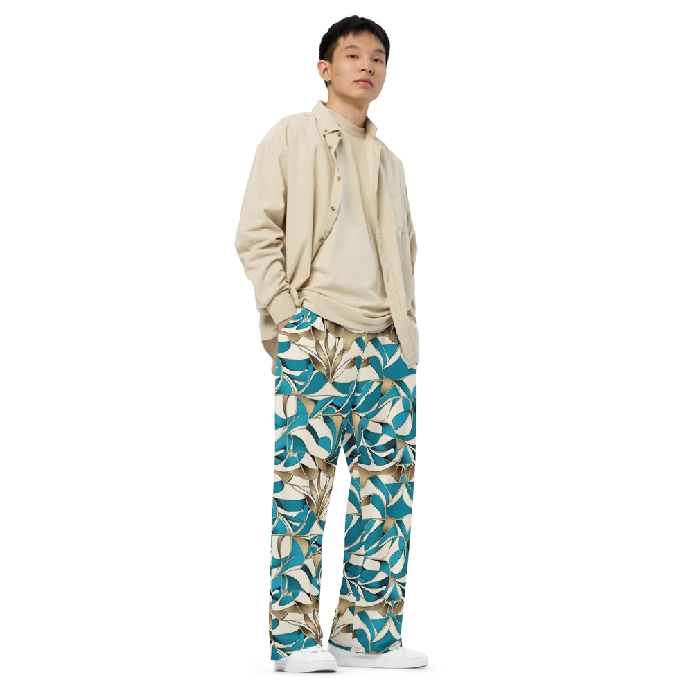 Teal Arabesque on Wide-Leg Pants — Right Front