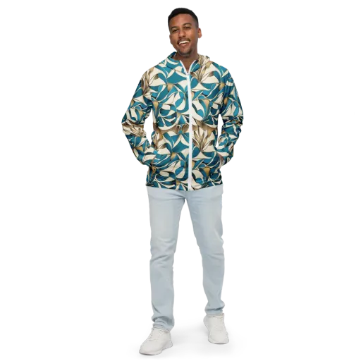 Teal Arabesque on a Men's Windbreaker