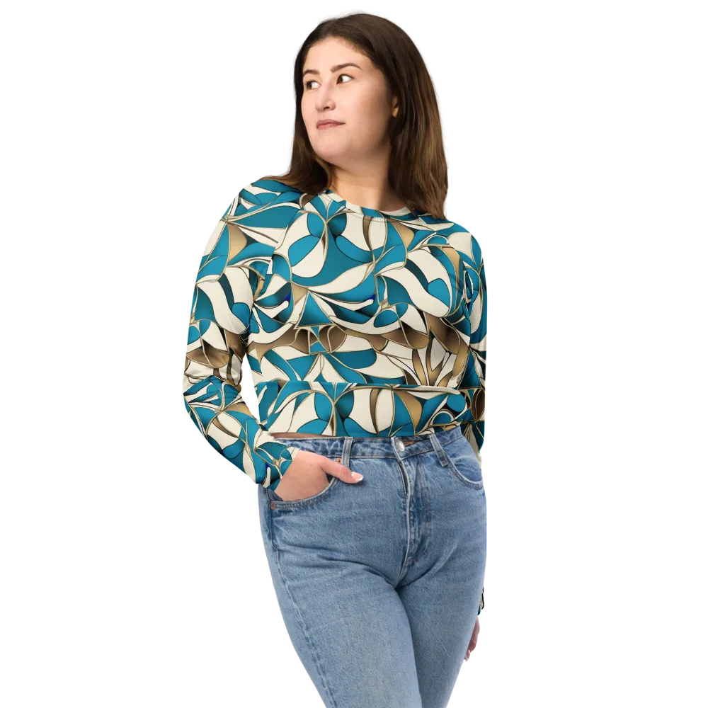 Teal Arabesque on Long Sleeve Crop Top — Front