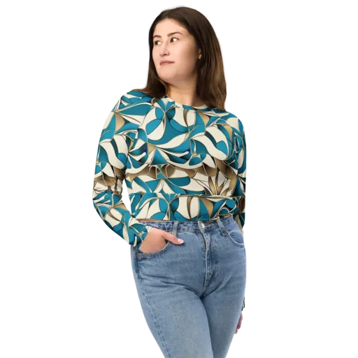 Teal Arabesque on a Long Sleeve Crop Top
