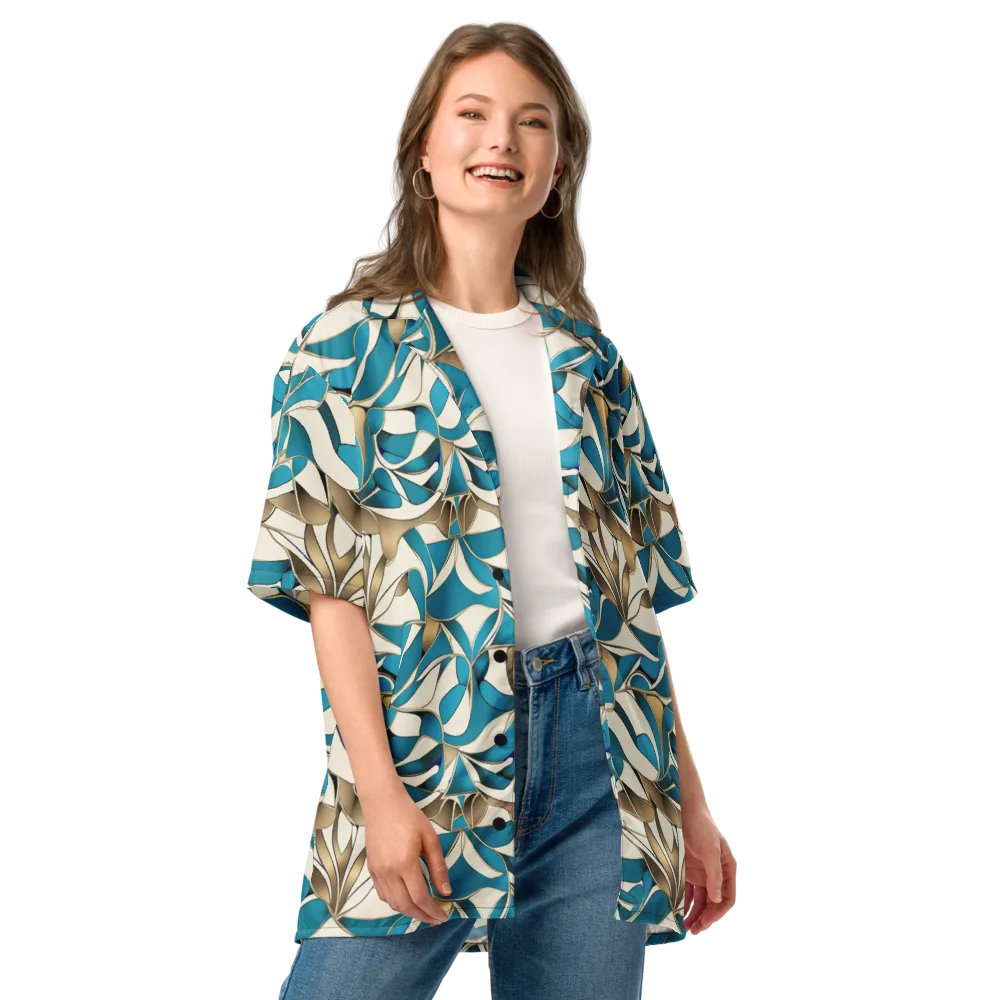 Teal Arabesque on Button Shirt — Front
