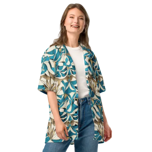 Teal Arabesque on a Button Shirt