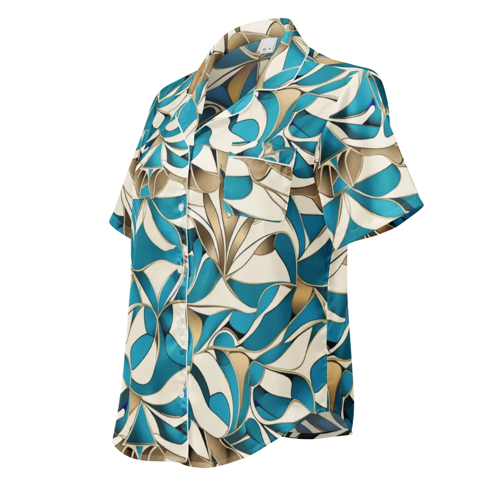 Teal Arabesque on Women's Short Sleeve Pajama Top — Left Front