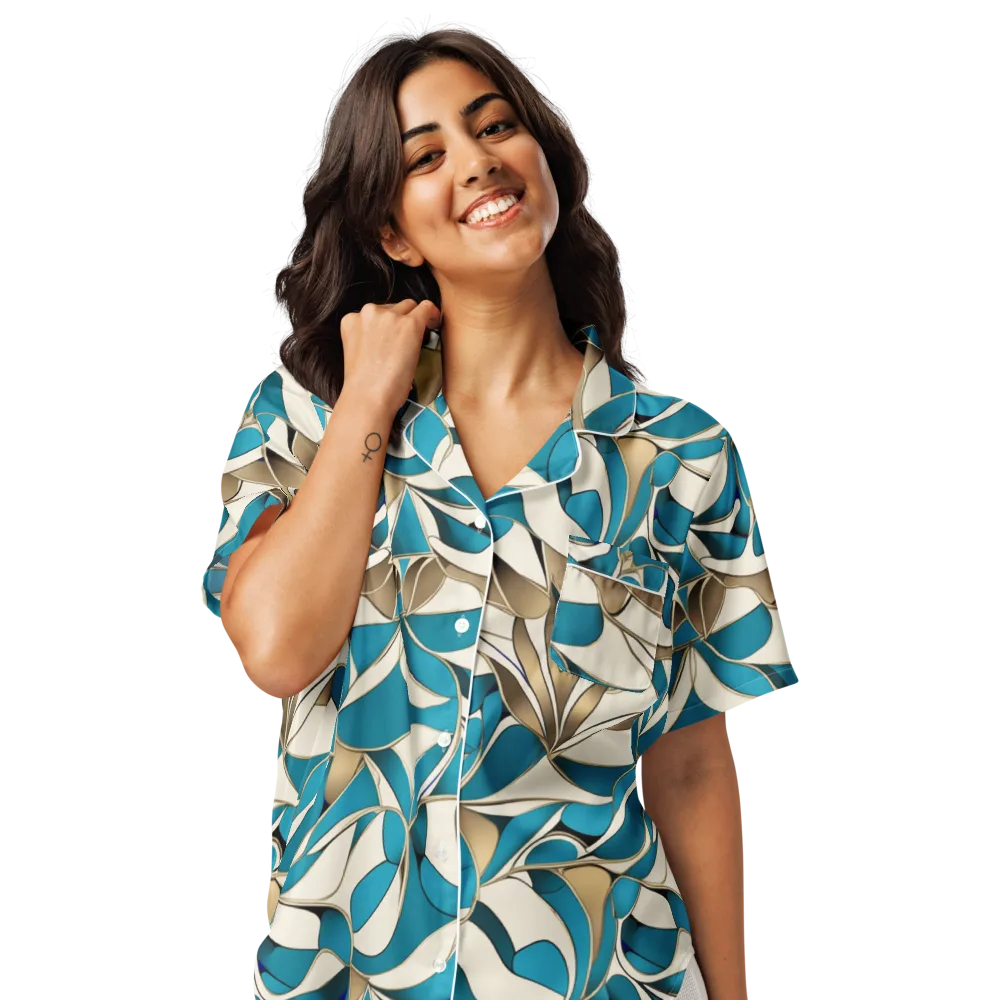 Teal Arabesque on Women's Short Sleeve Pajama Top — Front