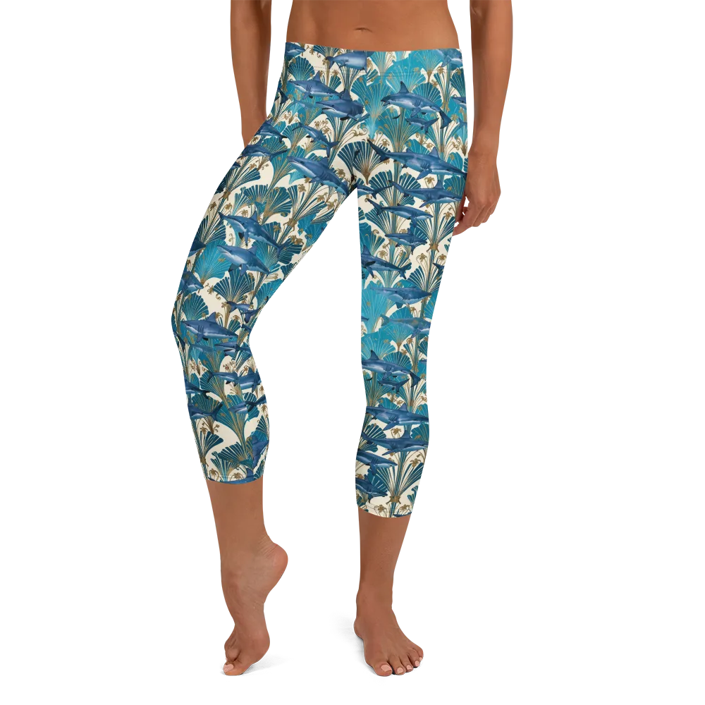 Art Deco Reef on Capri Leggings — Front