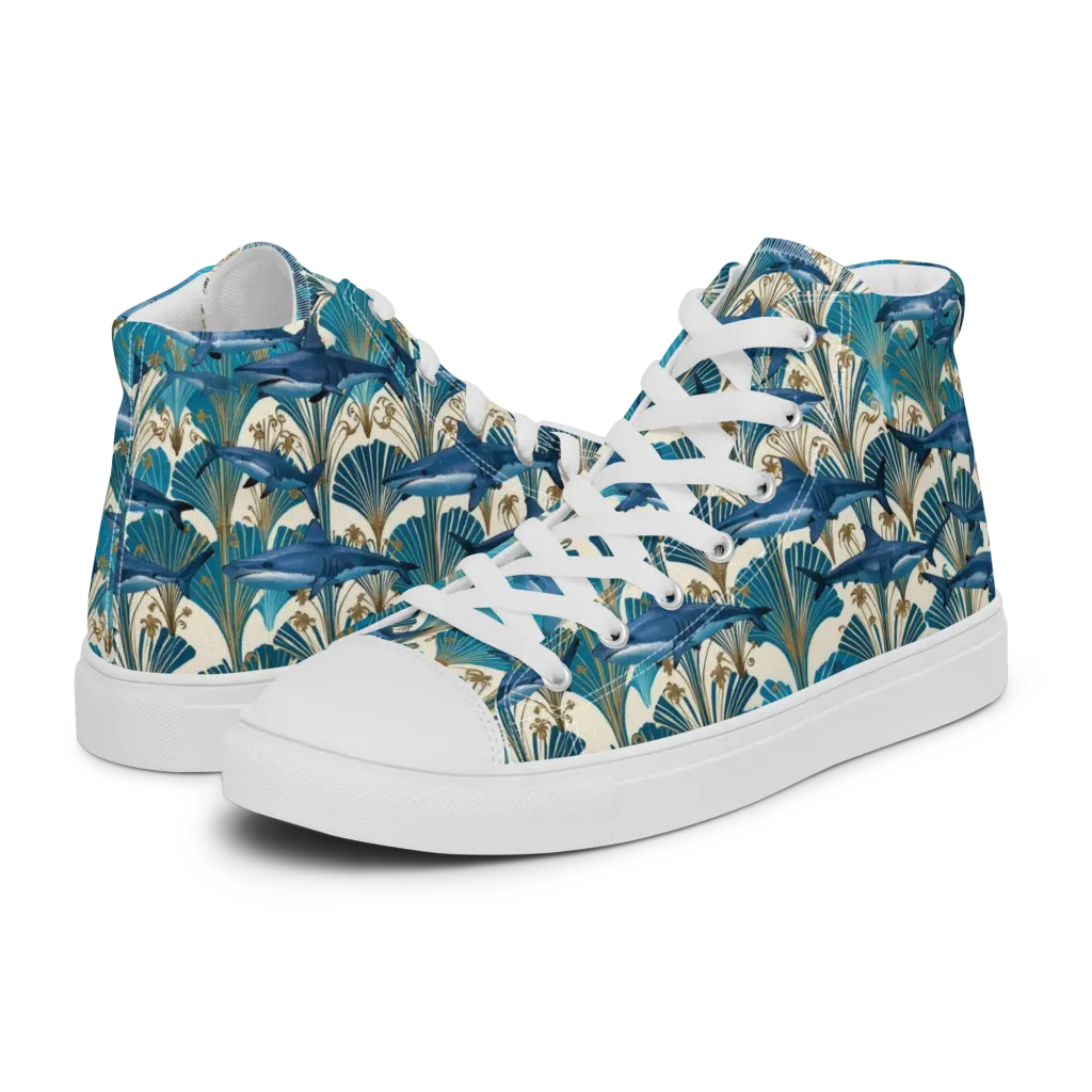 Art Deco Reef on Men's High Top Canvas Shoes — Left