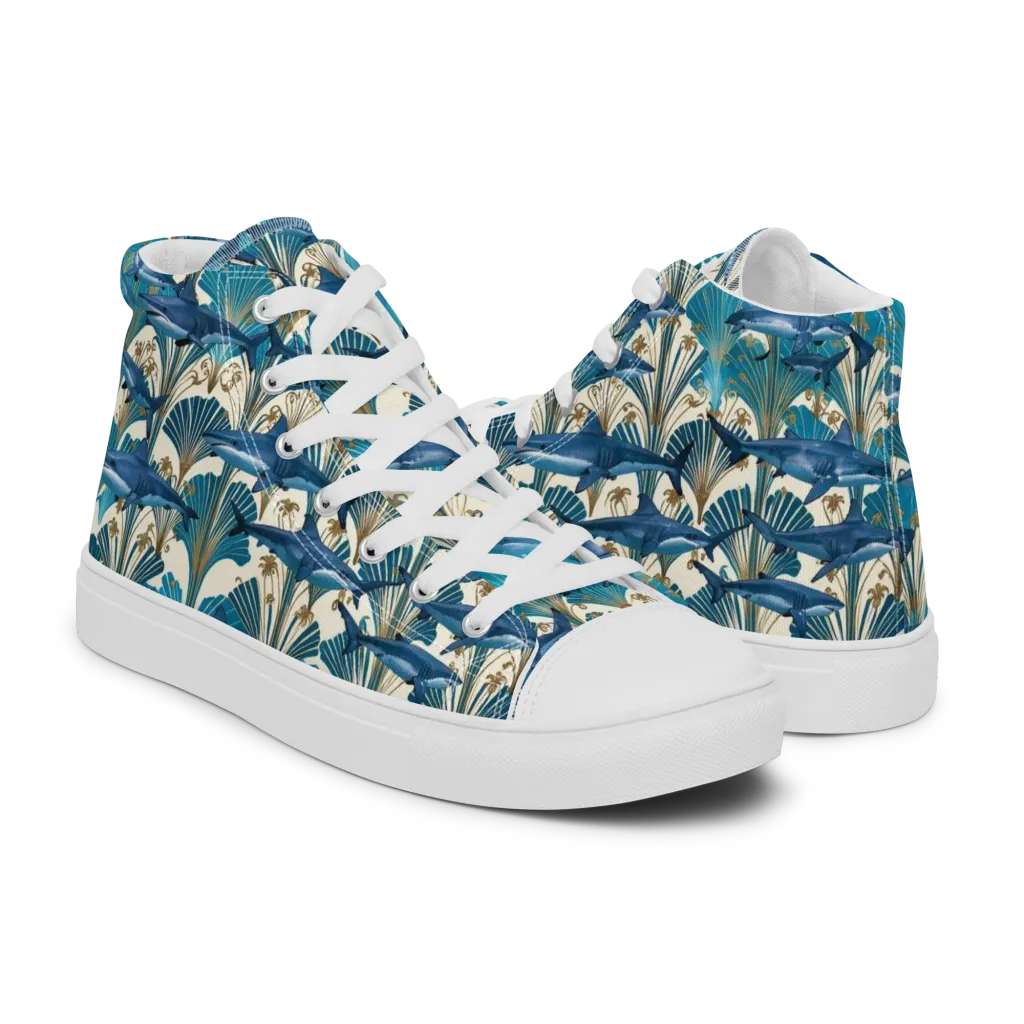 Art Deco Reef on Men's High Top Canvas Shoes — Right