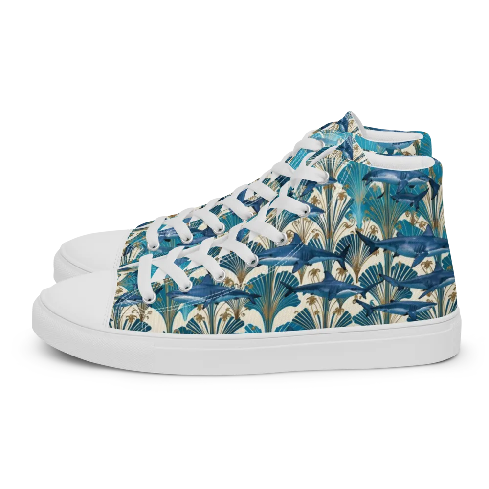 Art Deco Reef on Women's High Top Canvas Shoes — Left