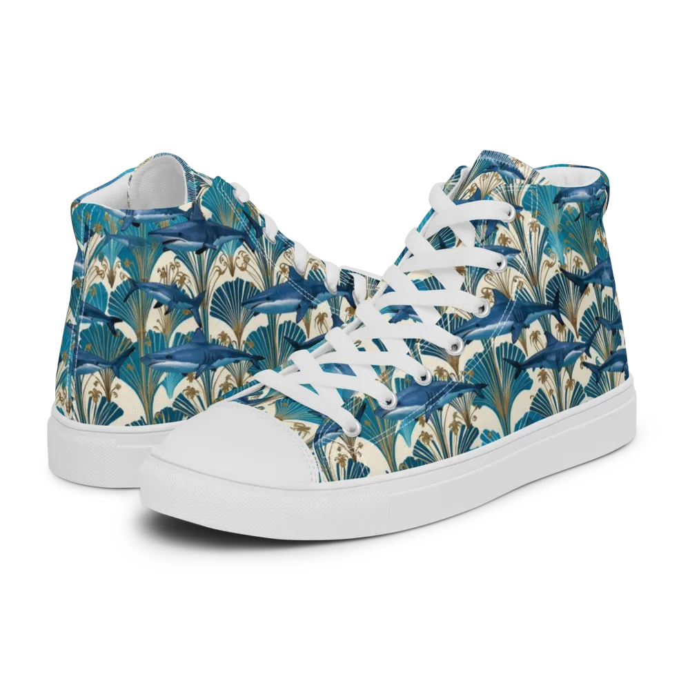 Art Deco Reef on Women's High Top Canvas Shoes — Left