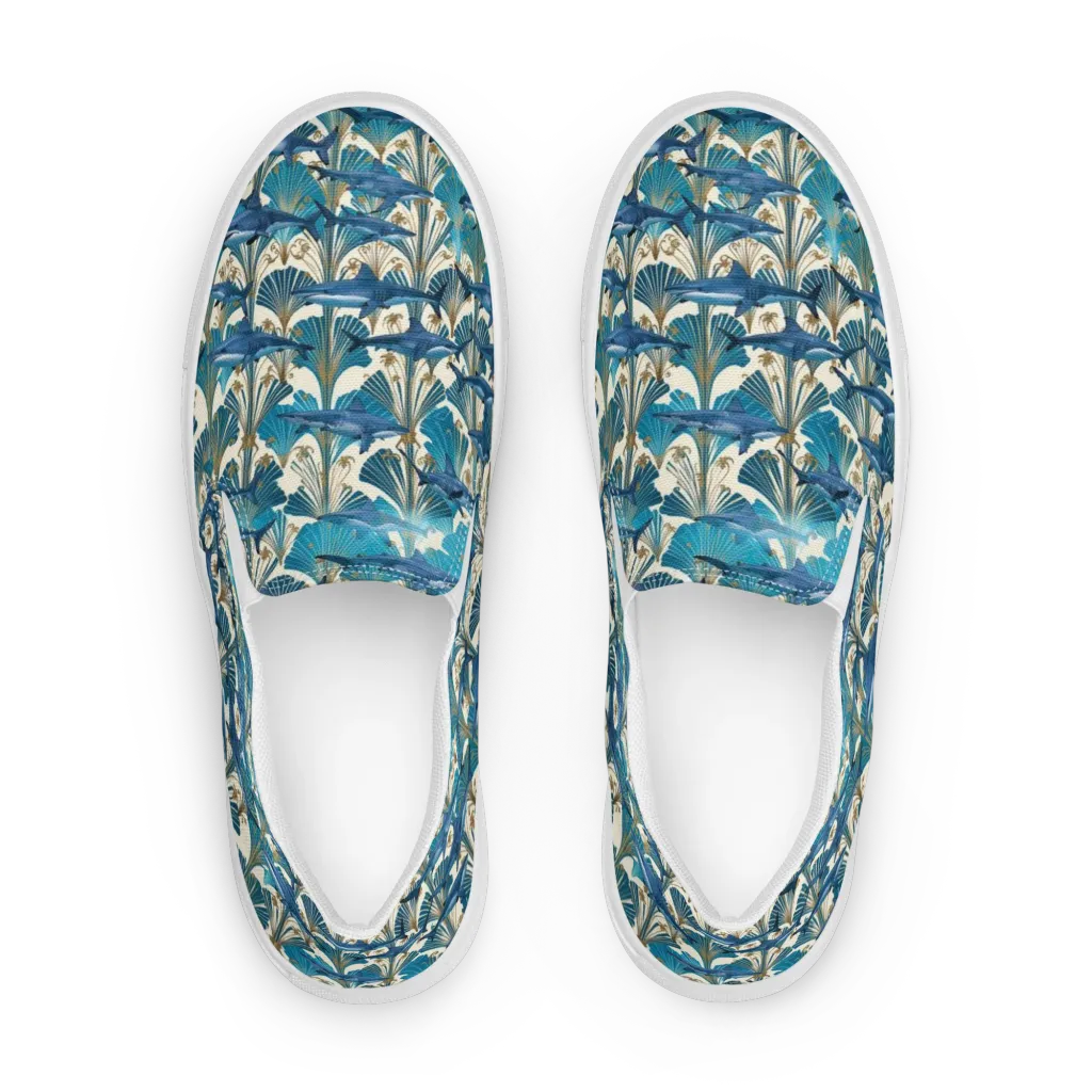 Art Deco Reef on Women's Slip-On Canvas Shoes — Front