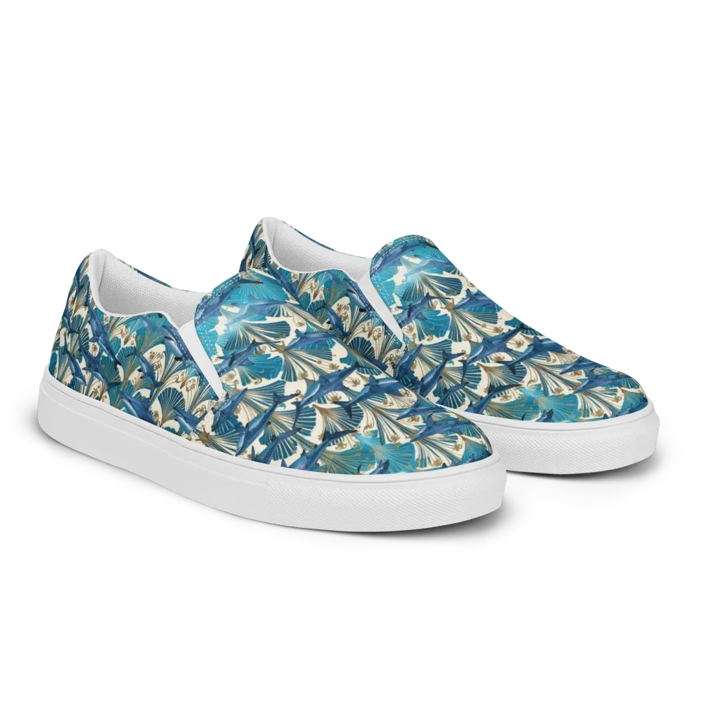 Art Deco Reef on Women's Slip-On Canvas Shoes — Right Front