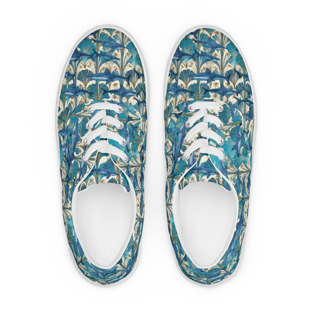 Art Deco Reef on Men's Lace-Up Canvas Shoes — Front