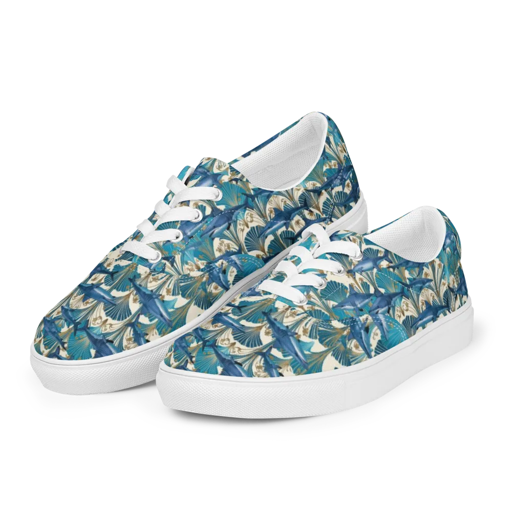 Art Deco Reef on Men's Lace-Up Canvas Shoes — Left Front