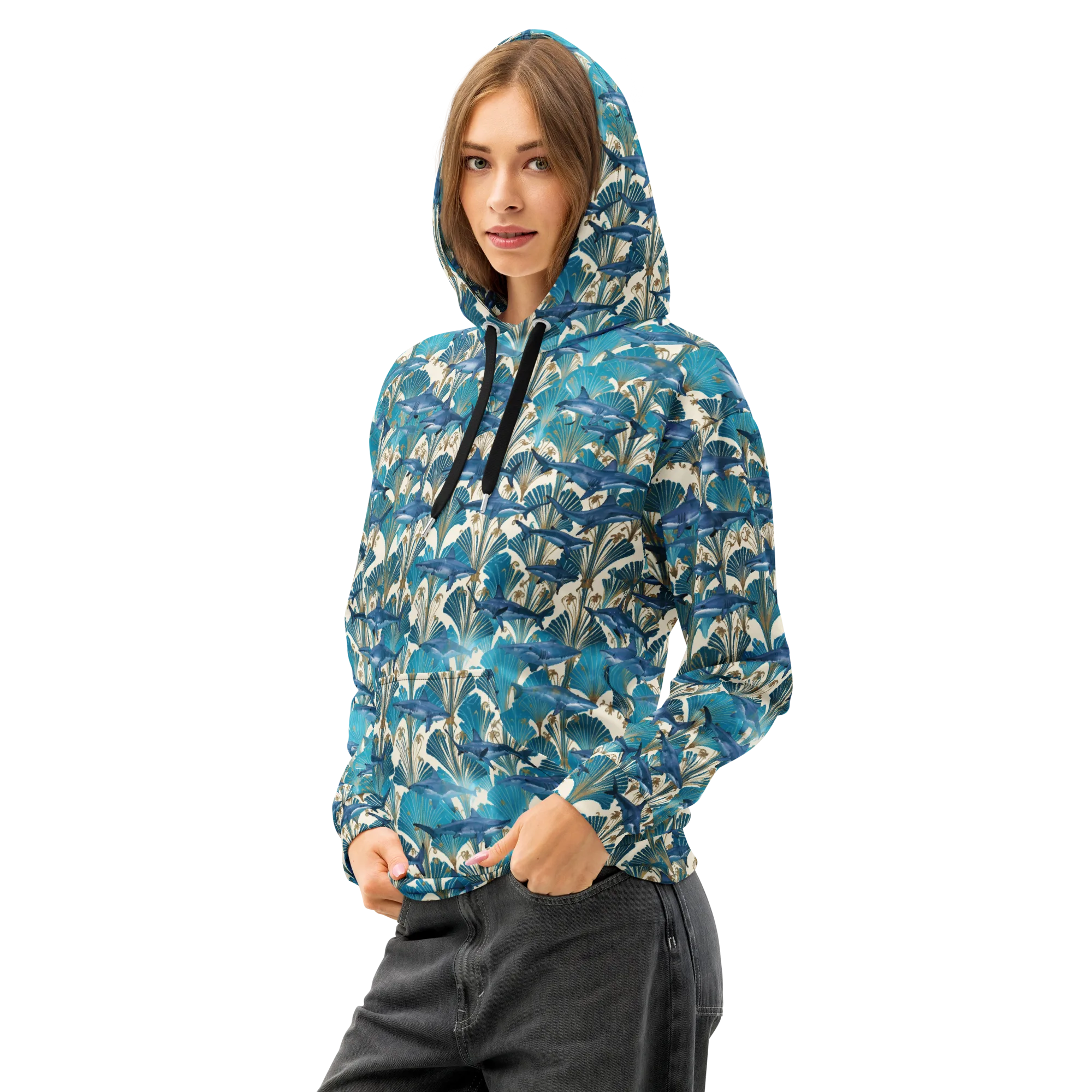 Art Deco Reef on Cotton Hoodie — Left Front