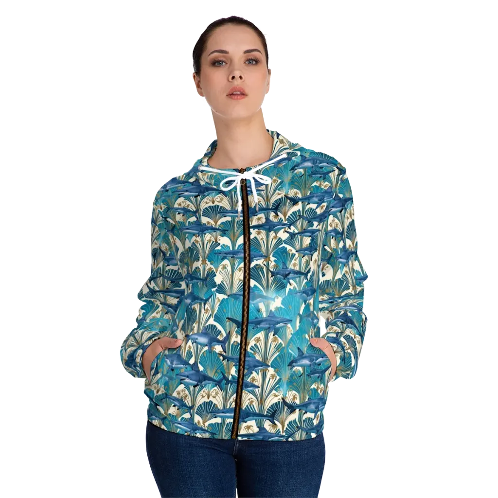 Art Deco Reef on Women's Full-Zip Hoodie — Front On Person