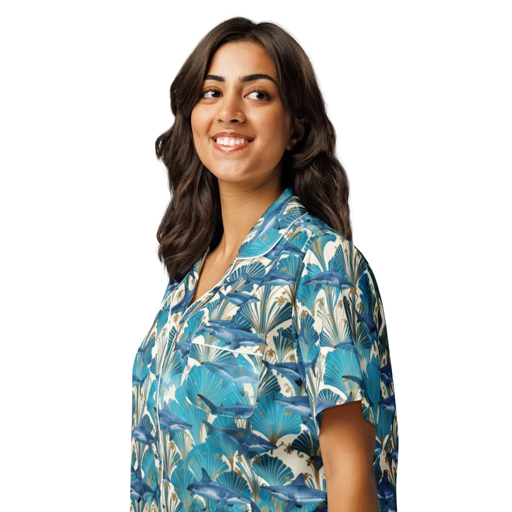 Art Deco Reef on Women's Short Sleeve Pajama Top — Left Front