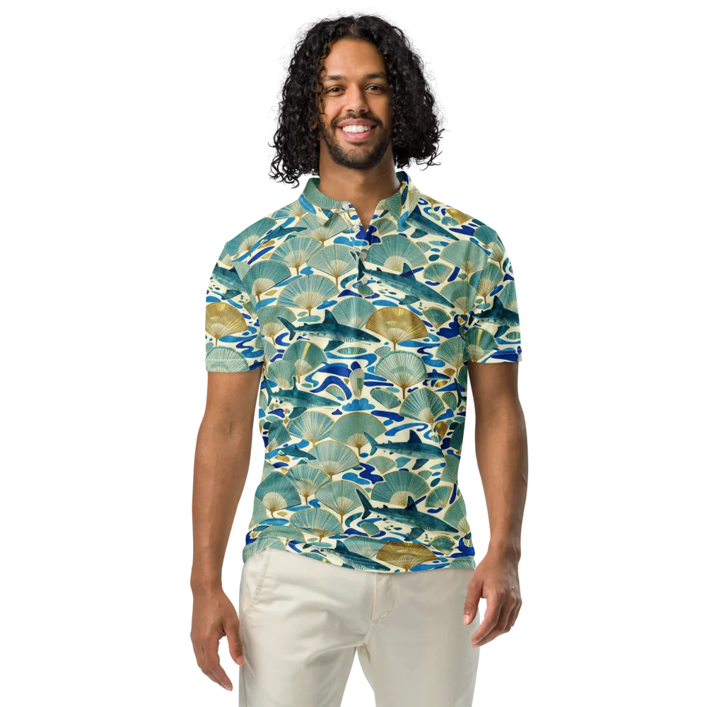 Tidal Ginkgo on Men's Slim Fit Polo Shirt — Front