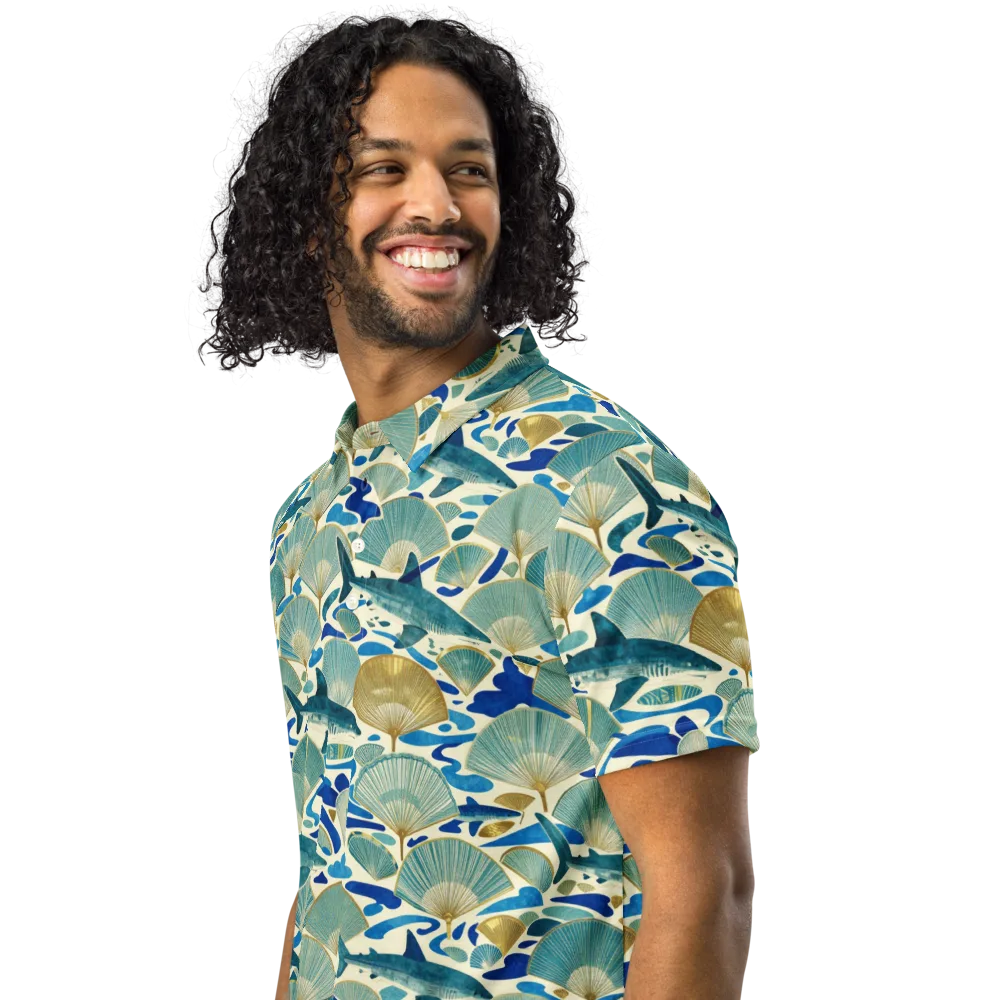Tidal Ginkgo on Men's Slim Fit Polo Shirt — Left Front