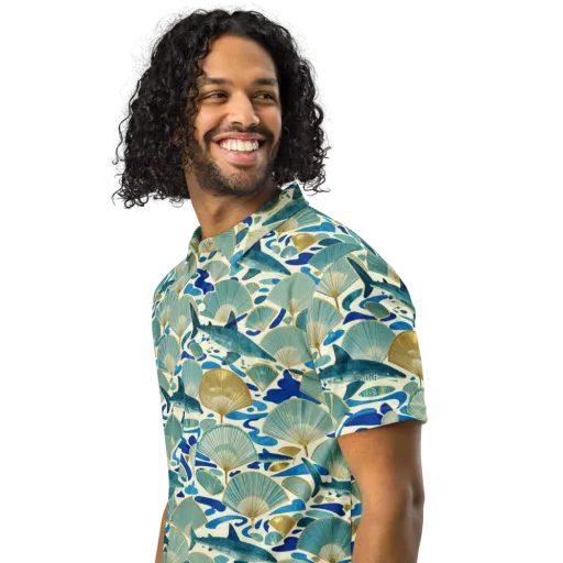 Tidal Ginkgo on a Men's Slim Fit Polo Shirt