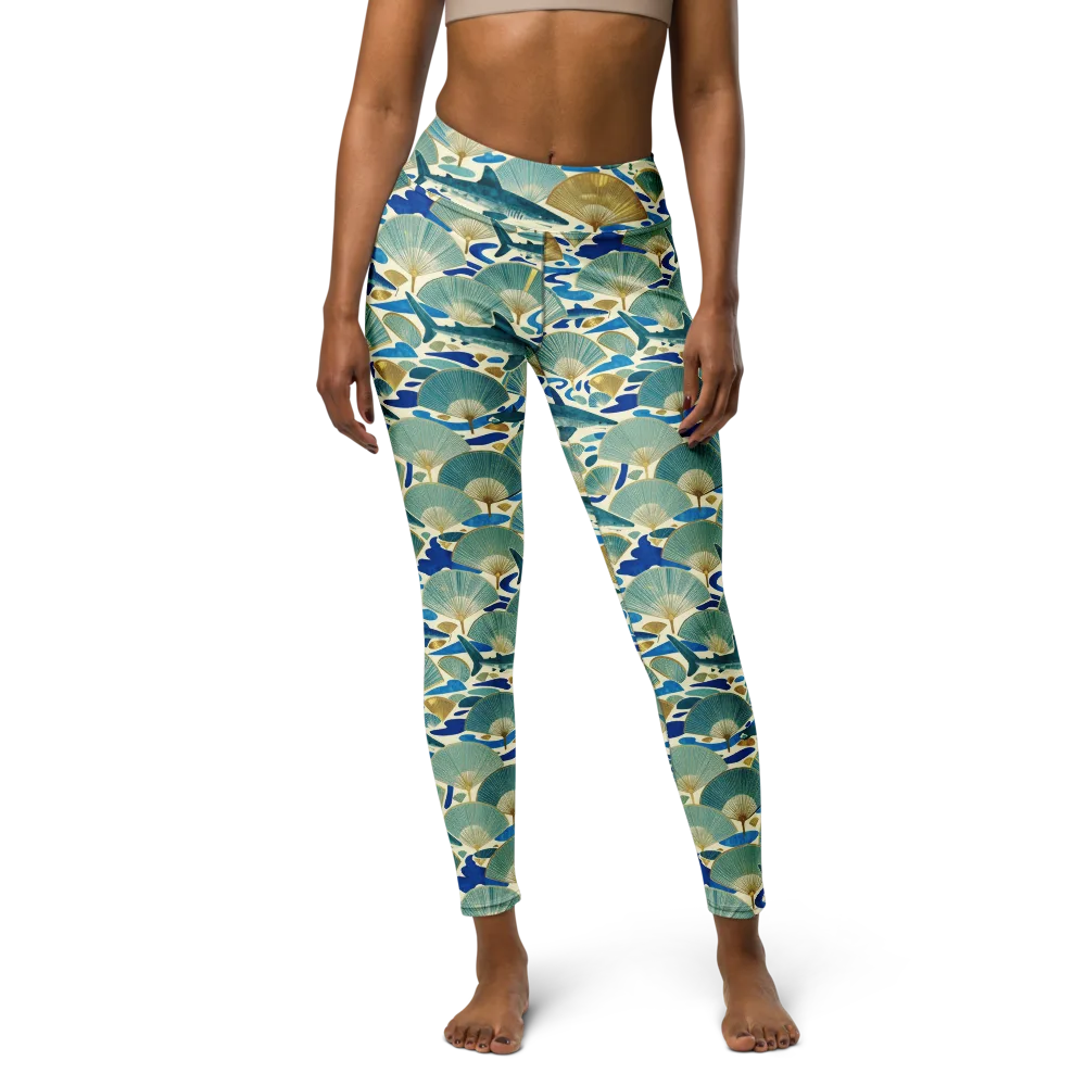 Tidal Ginkgo on Yoga Leggings — Front