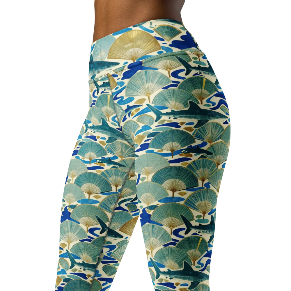 Tidal Ginkgo on Yoga Leggings — Left Front