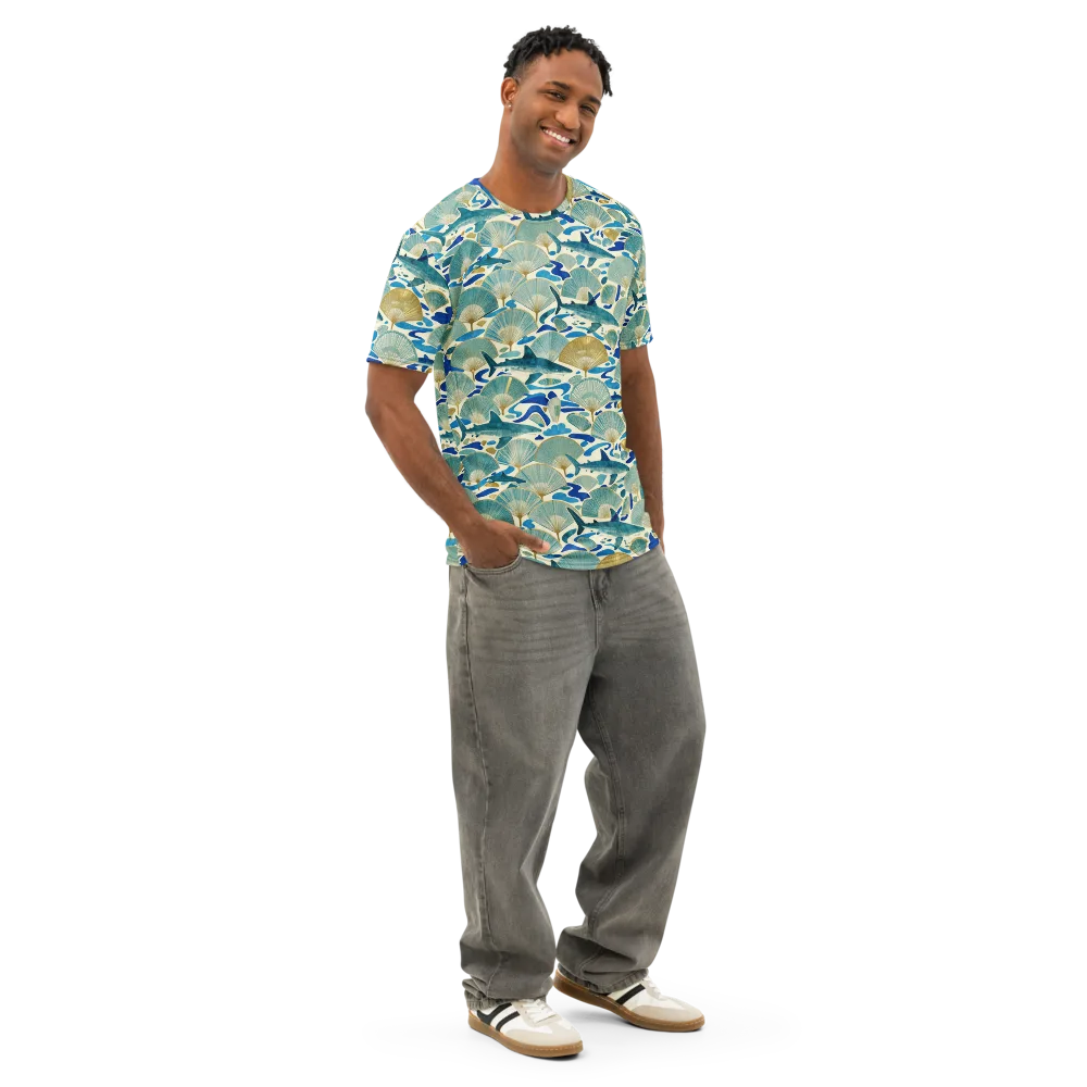 Tidal Ginkgo on Men's Cotton Crew Neck T-Shirt — Right Front