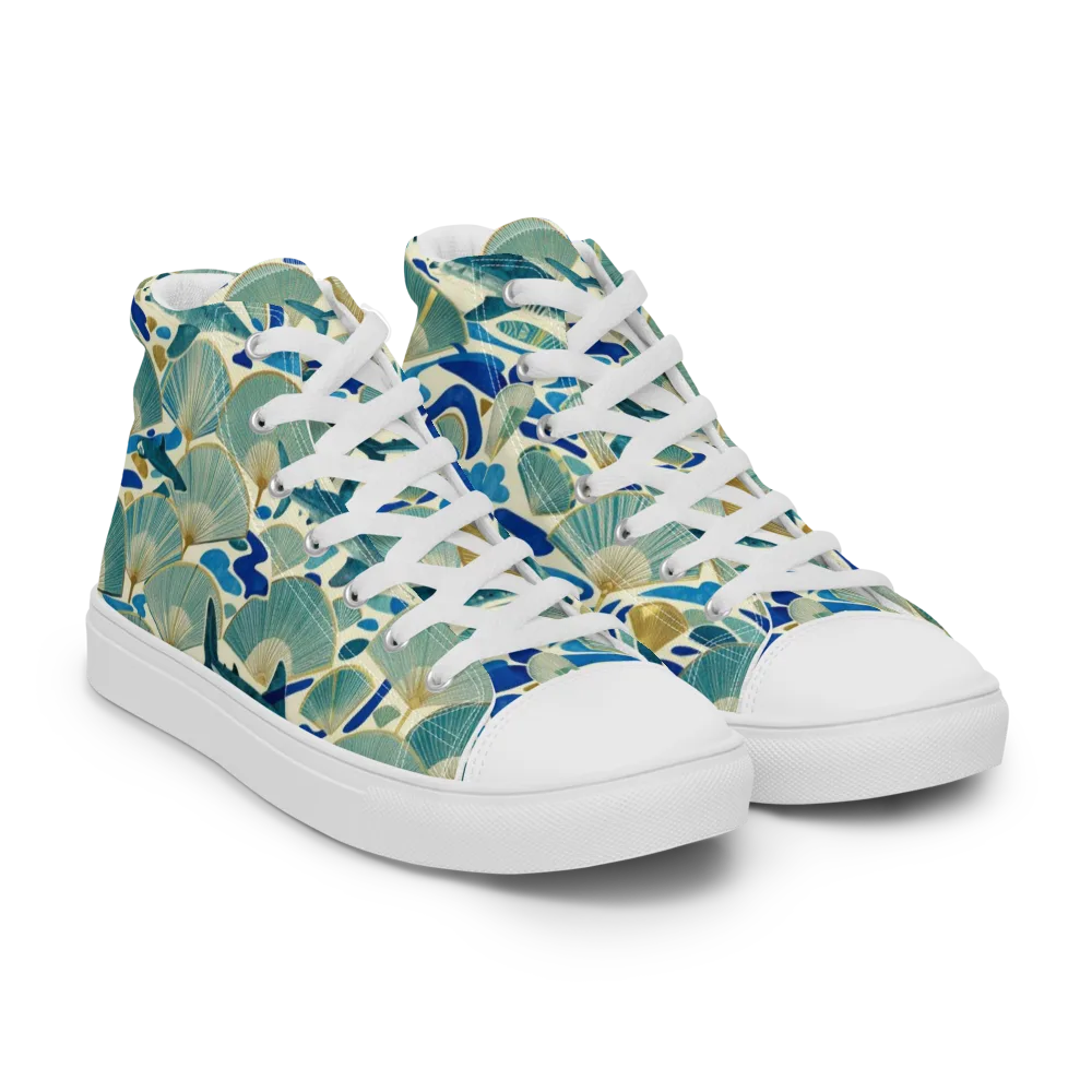 Tidal Ginkgo on Men's High Top Canvas Shoes — Right Front
