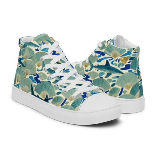Tidal Ginkgo on a Men's High Top Canvas Shoes
