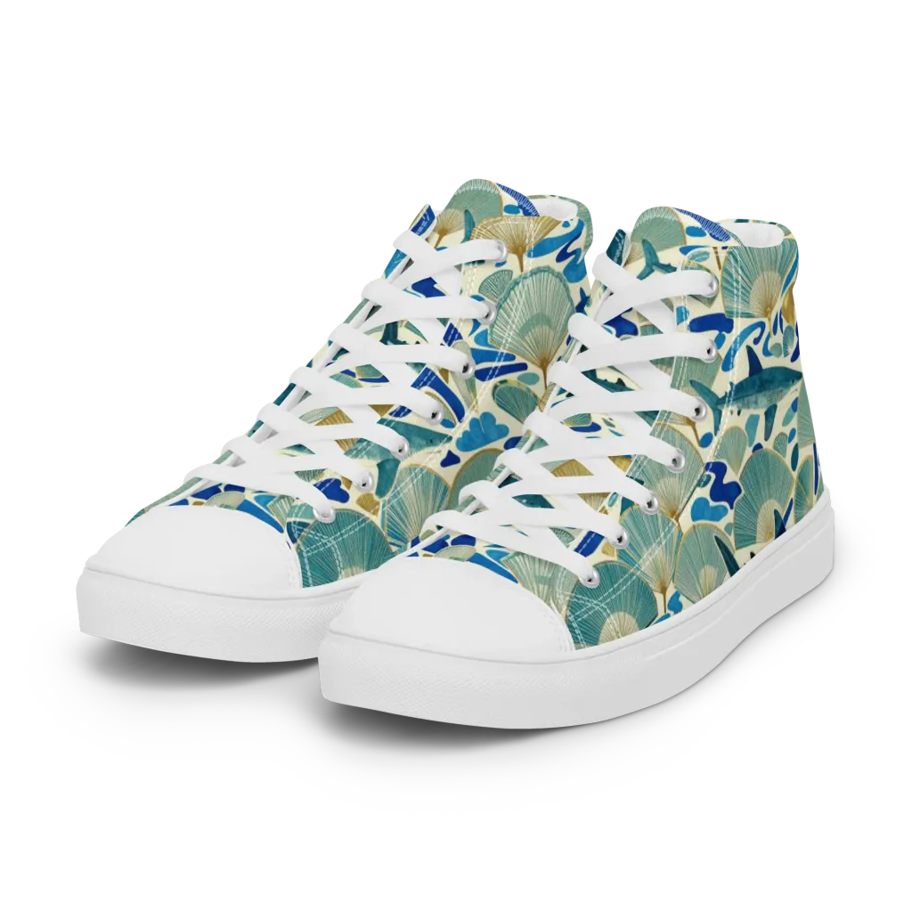 Tidal Ginkgo on Women's High Top Canvas Shoes — Left Front