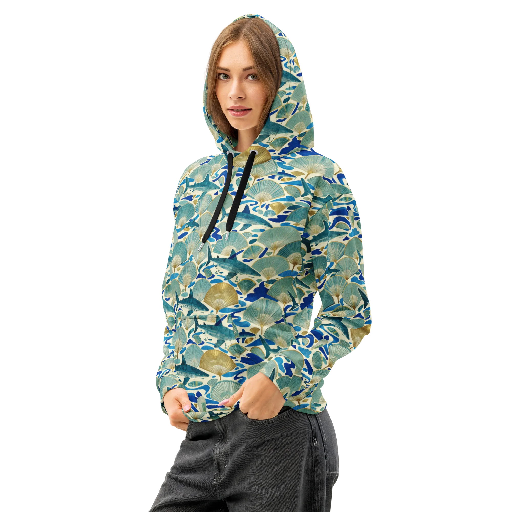 Tidal Ginkgo on Cotton Hoodie — Left Front