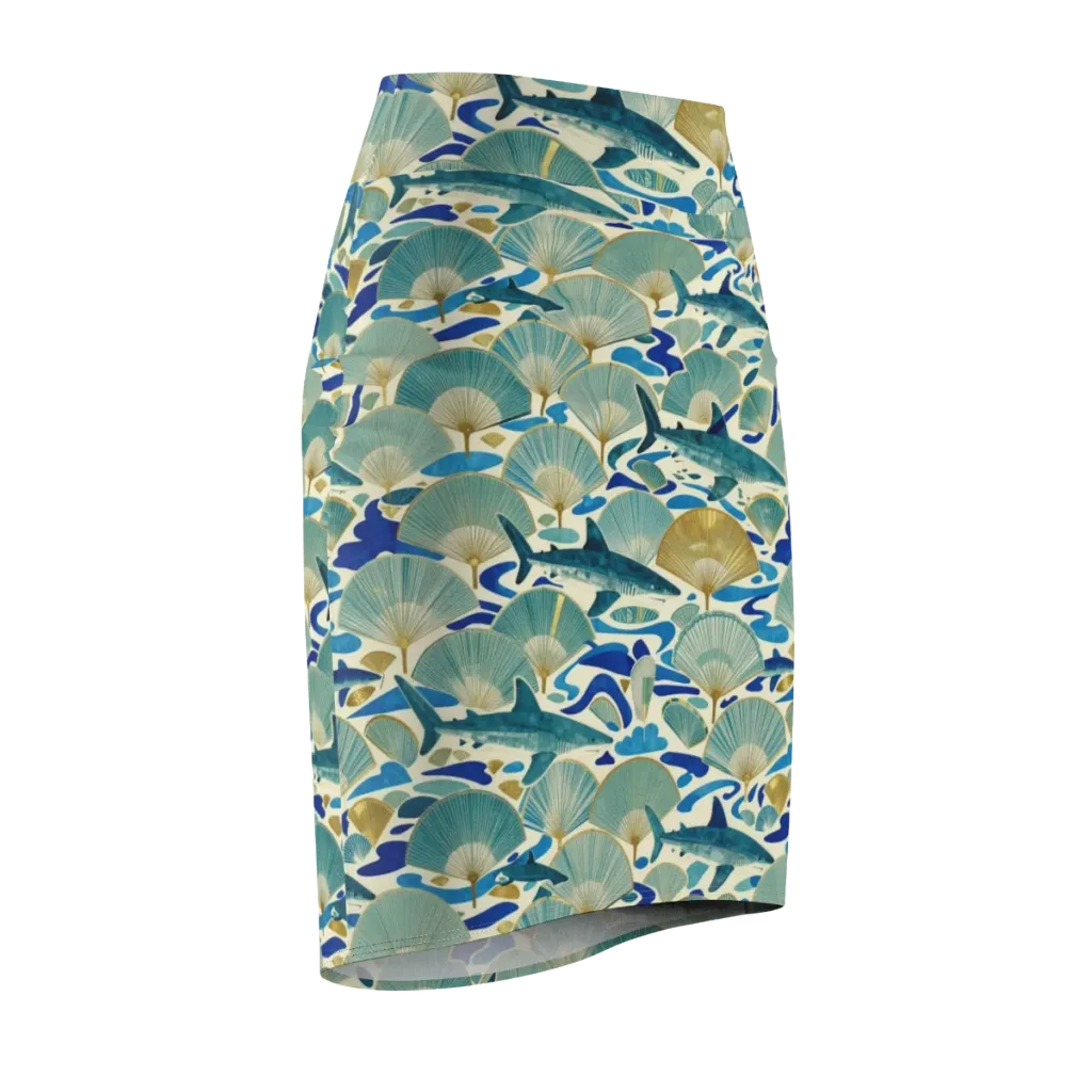 Tidal Ginkgo on Pencil Skirt — Front Side