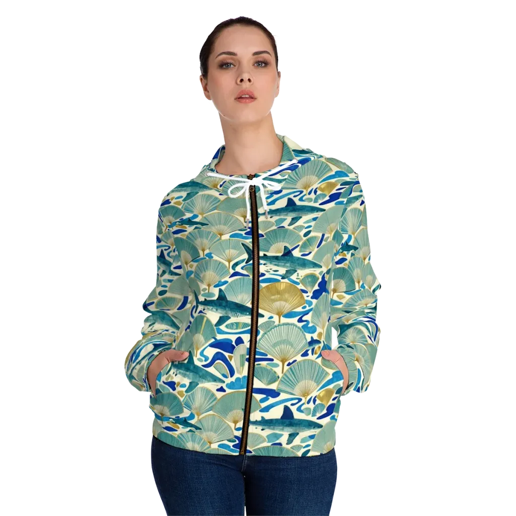 Tidal Ginkgo on Women's Full-Zip Hoodie — Front On Person