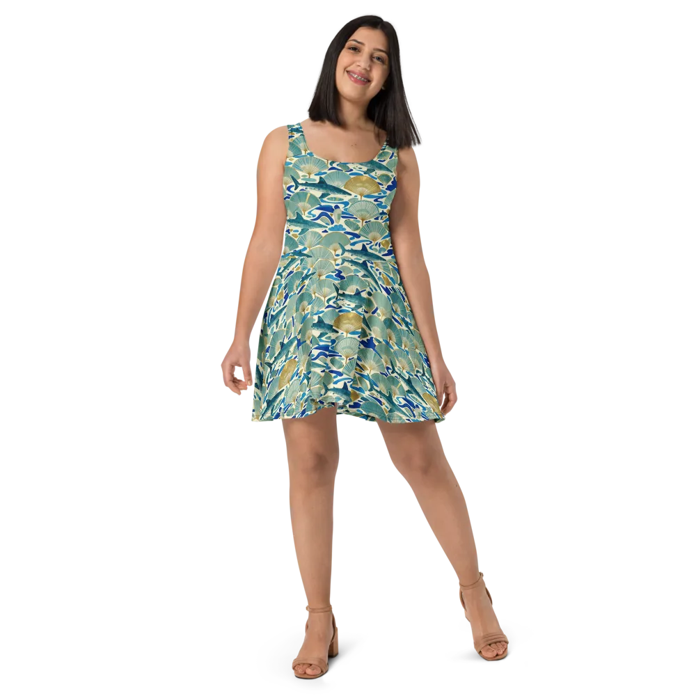 Tidal Ginkgo on Skater Dress — Front