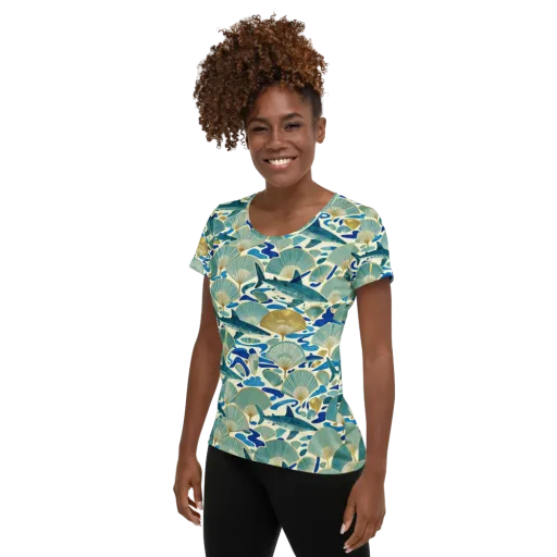 Tidal Ginkgo on a Women's Athletic T-Shirt