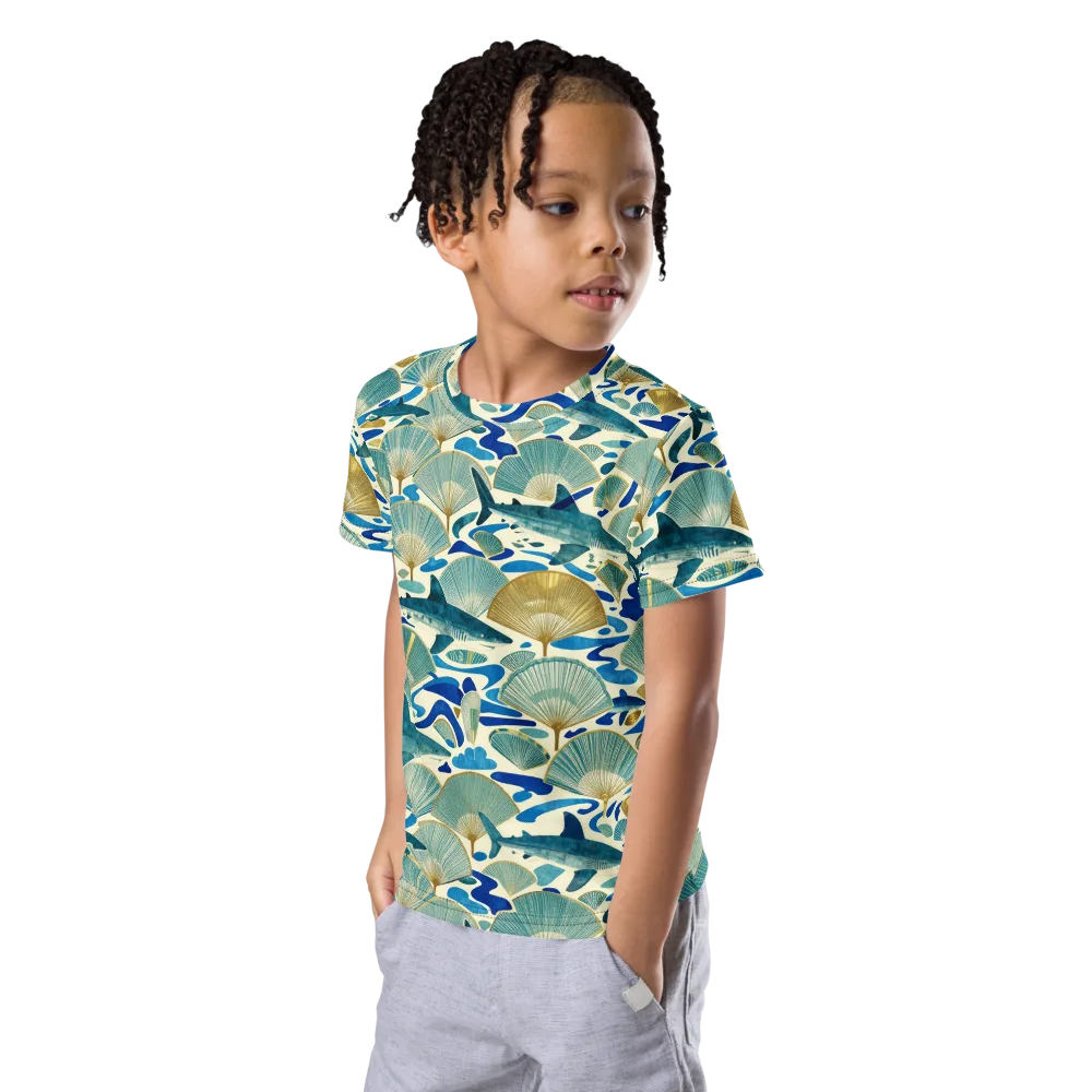 Tidal Ginkgo on Kids Crew Neck T-Shirt — Left Front