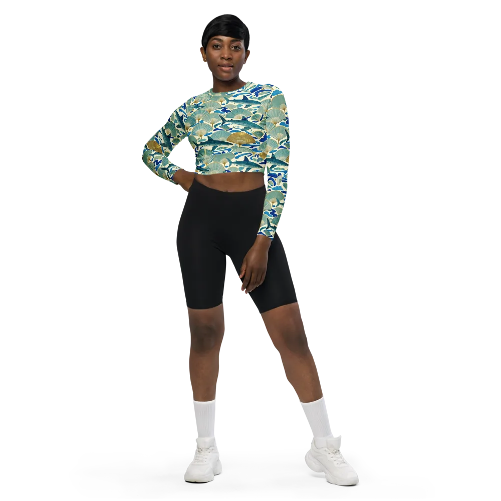 Tidal Ginkgo on Long Sleeve Crop Top — Front