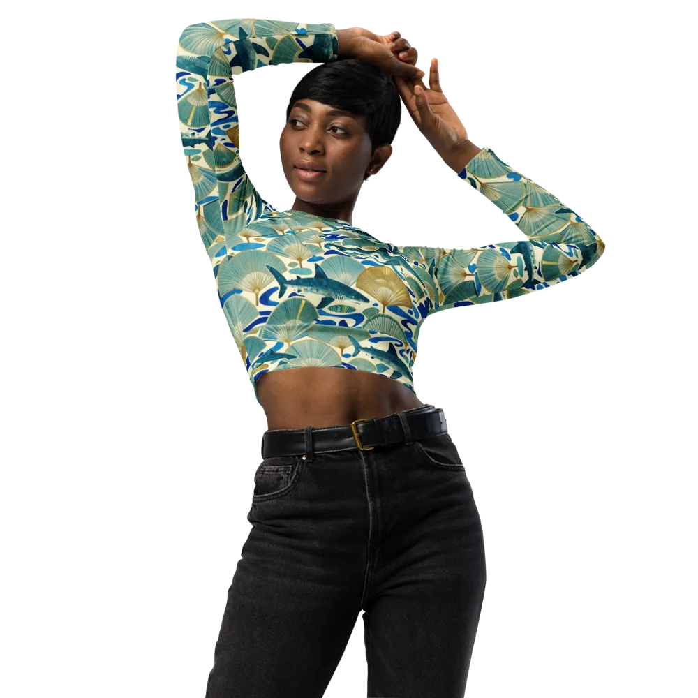 Tidal Ginkgo on Long Sleeve Crop Top — Front