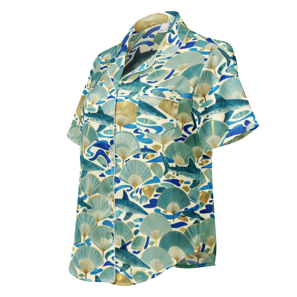 Tidal Ginkgo on Women's Short Sleeve Pajama Top — Left Front